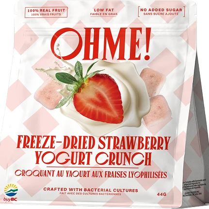 A pouch of OHME! Freeze-Dried Strawberry Yogurt Crunch