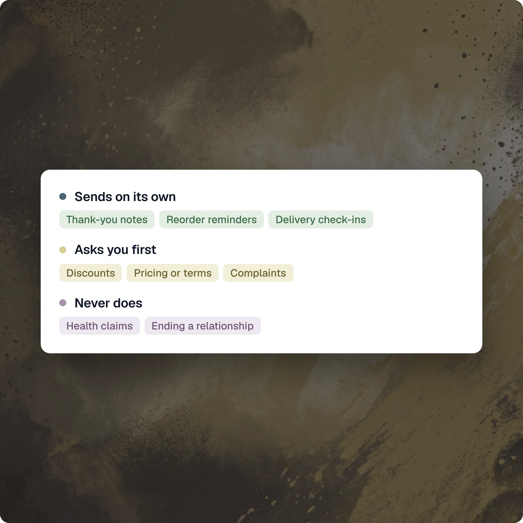 Guardrails: you set the lines — Opener product screenshot