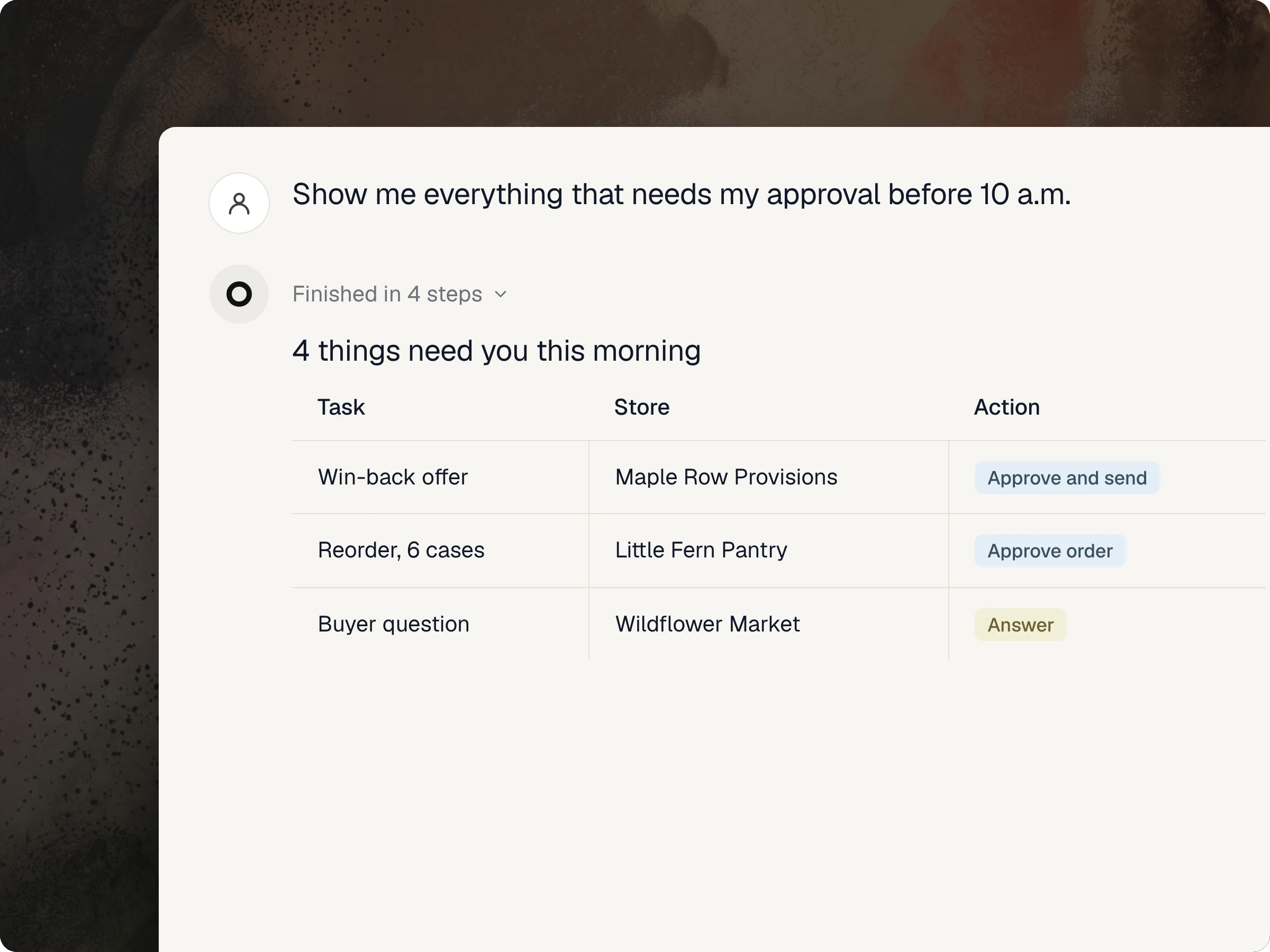 Morning approvals — Opener product screenshot