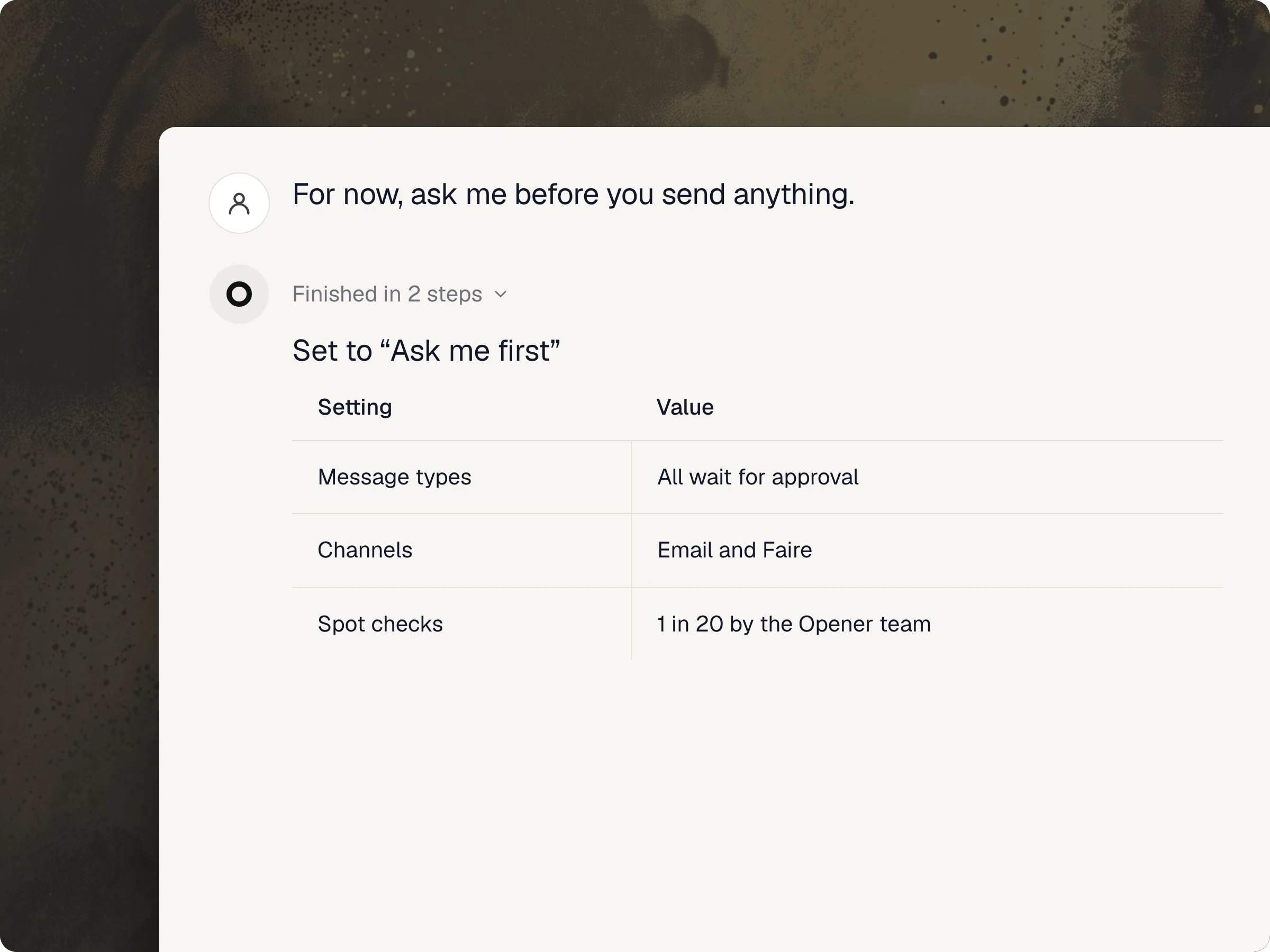 Your first two weeks — Opener product screenshot