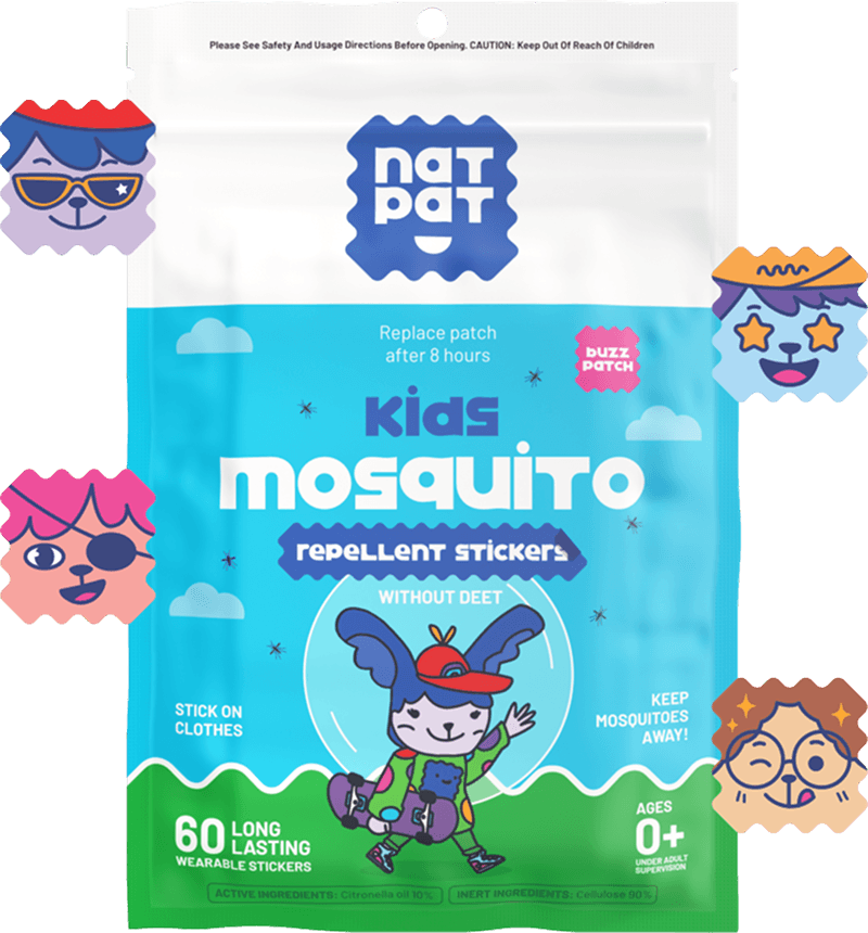 A pack of NatPat BuzzPatch kids' mosquito repellent stickers